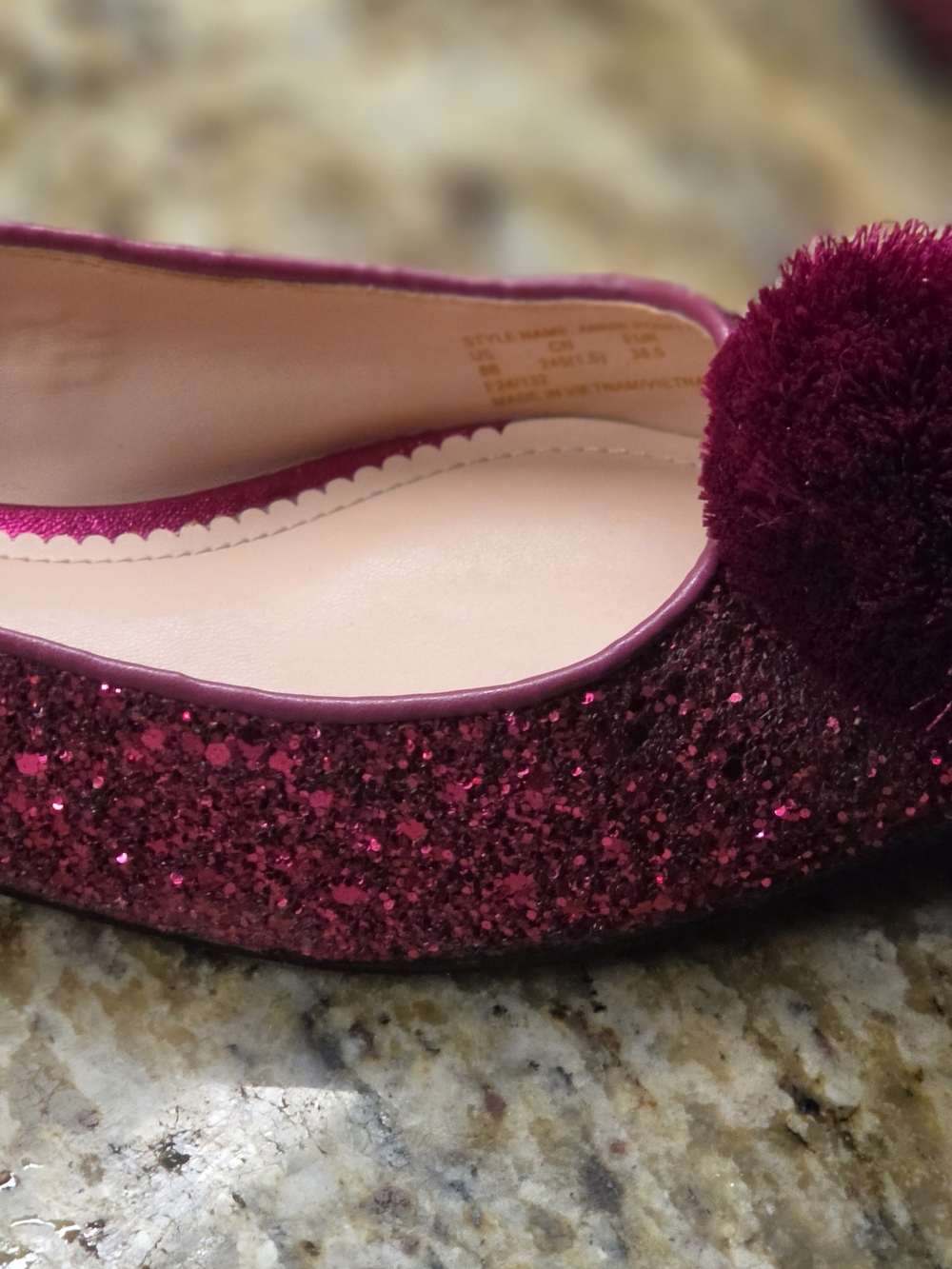 kate spade Annie POM POM Glitter Burgundy Pointed Flats - Picture 4 of 5